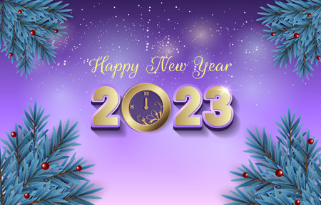 beautiful luxury happy new year 2023 with purple background