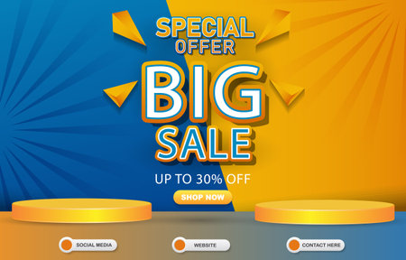 3d special offer big sale discount template banner with blank space 3d podium for product sale with abstract gradient blue and yellow background designのイラスト素材