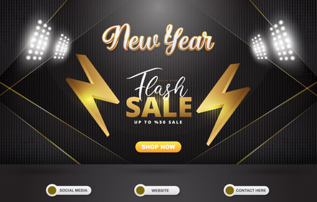 new year flash sale discount template banner with blank space for product sale with abstract gradient black and golden background designのイラスト素材