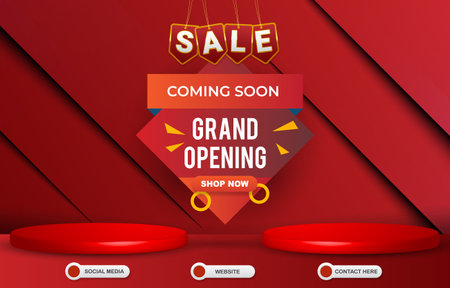 grand opening sale template banner with blank space 3d podium for product sale with abstract gradient red background designのイラスト素材