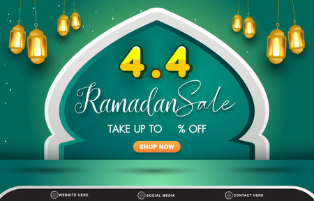 04.04 ramadan sale discount template banner with blank space for product sale with abstract gradient green background designのイラスト素材
