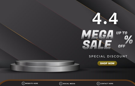 04.04 mega sale discount template banner with copy space 3d podium for product sale with abstract gradient black and grey background designのイラスト素材