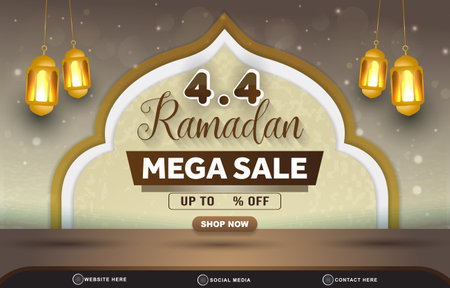 04.04 ramadan mega sale discount template banner with copy space for product sale with abstract gradient brown and white background designのイラスト素材