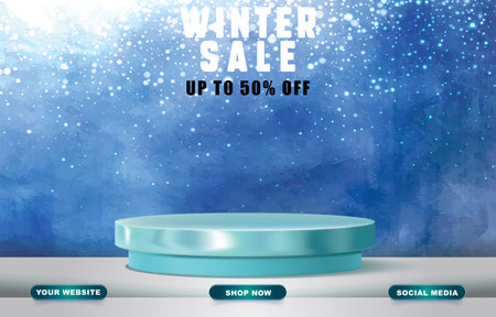 winter sale with blank space podium for product sale with blue and white background designのイラスト素材