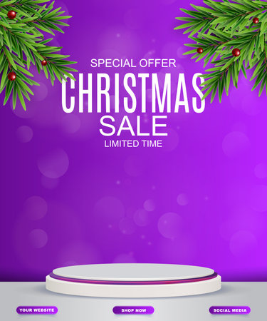 christmas sale social media template with blank space podium for product sale with abstract purple background designのイラスト素材