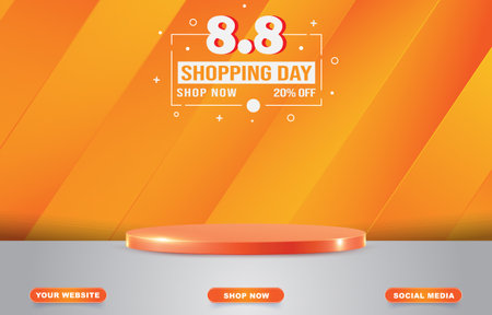 sale banner social media template with blank space podium for product sale with abstract orange background designのイラスト素材