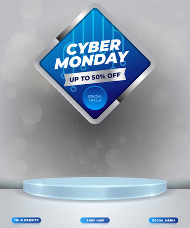 cyber monday social media template with blank space podium for product sale with grey background designのイラスト素材