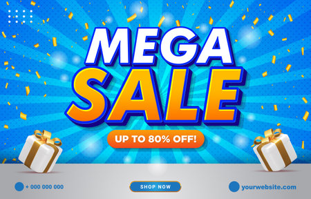 mega sale banner social media template with blank space podium for product sale with abstract blue background designのイラスト素材