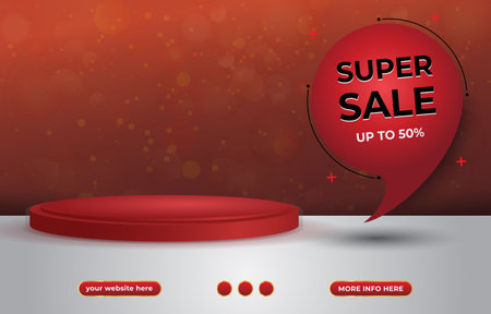 super sale social media template post with blank space podium for product sale with gradient red and orange backgroundのイラスト素材
