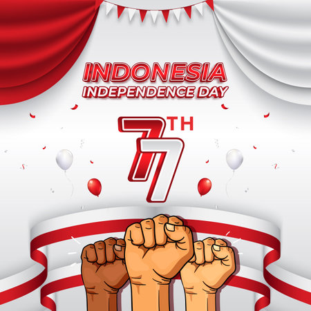indonesian 77th national independence day square background with red and white colour designのイラスト素材