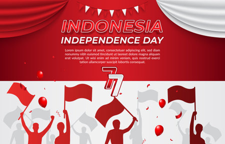 indonesian independence day people background with red and white colour designのイラスト素材