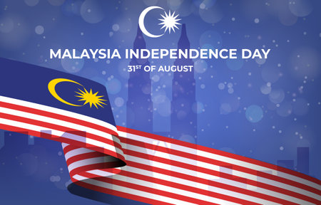malaysian independence day celebrate with blue colour background designのイラスト素材