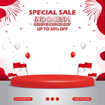 indonesian independence day 77th sale banner social media template post with blank space podium for product sale with white background designのイラスト素材