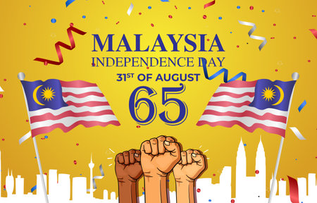 happy malaysian independence day 65th celebrate with gradient yellow background designのイラスト素材