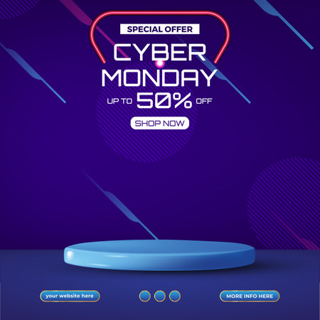 cyber monday social media template post with blank space podium for product sale with gradient dark blue backgroundのイラスト素材