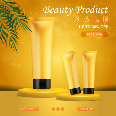 beauty product sale social media template post with podium for product with gradient orange and yellow background designのイラスト素材