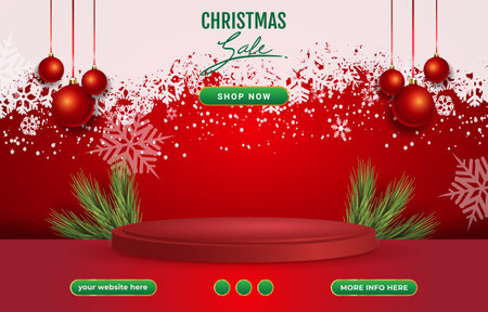 elegant christmas sale social media template post with blank space podium with gradient red backgroundのイラスト素材