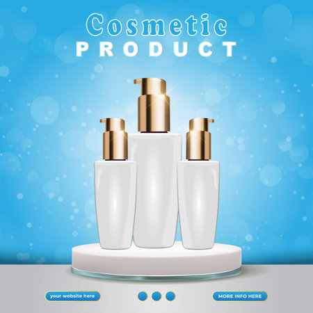 cosmetic product social media template post with gradient blue and white background designのイラスト素材