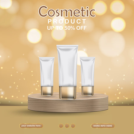 cosmetic product social media template post with podium for product and gradient brown background designのイラスト素材