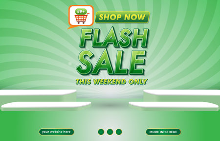flash sale banner social media template post with blank space podium for product with gradient green and white backgroundのイラスト素材