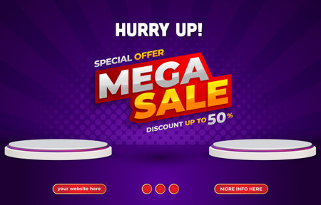 mega sale social media template post with blank space podium for product with gradient purple background designのイラスト素材