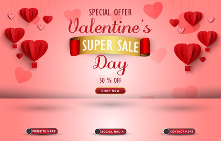 valentine sale social media template post with blank space podium for product with gradient pink backgroundのイラスト素材