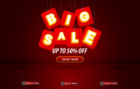 big sale social media template banner with blank space for product with gradient dark red background designのイラスト素材