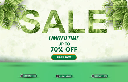 elegant summer sale social media template post banner with blank space for product with abstract gradient white and green backgroundのイラスト素材