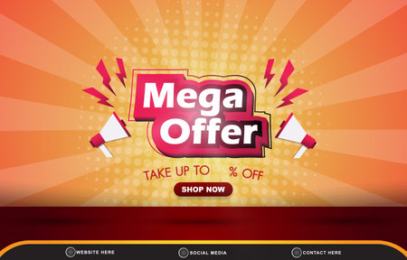 mega offer sale discount for social media post banner with blank space for product sale with abstract gradient orange background designのイラスト素材