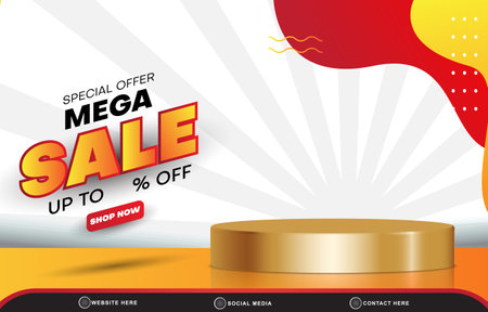 special offer mega sale discount for social media post banner with blank space 3d podium for product sale with abstract gradient white background designのイラスト素材