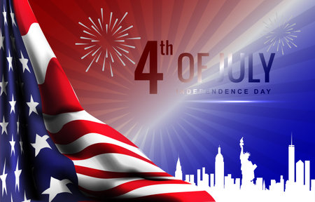 4th of july american independence day background banner with flag and abstract gradient red white and blue designのイラスト素材