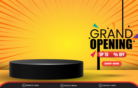 grand opening discount for social media post banner with copy space 3d podium for product sale with abstract gradient orange and yellow background designのイラスト素材