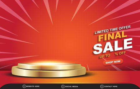 final sale discount banner for social media post with blank space 3d podium for product sale with abstract gradient red and orange background designのイラスト素材