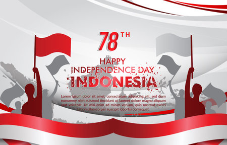 happy 78th of august indonesian independence day landscape banner for social media post with abstract gradient red and white background design7のイラスト素材