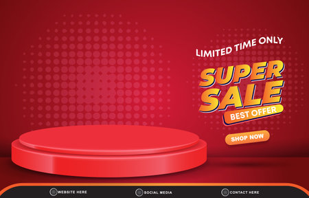 limited super sale with landscape template banner and copy space 3d podium for product sale with abstract gradient red background designのイラスト素材