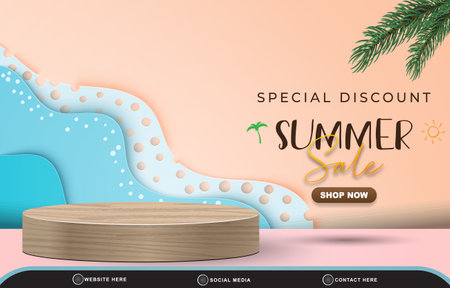 special discount summer sale for social media post template banner with blank space 3d podium for product sale with abstract gradient pink and blue background designのイラスト素材