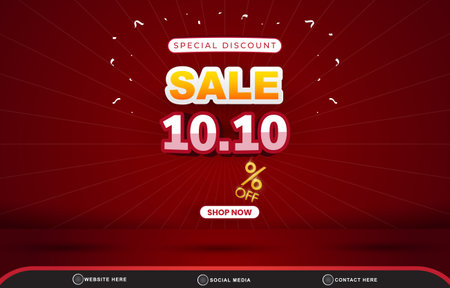 special discount sale 10.10 with landscape template banner and copy space for product sale with abstract gradient red background designのイラスト素材