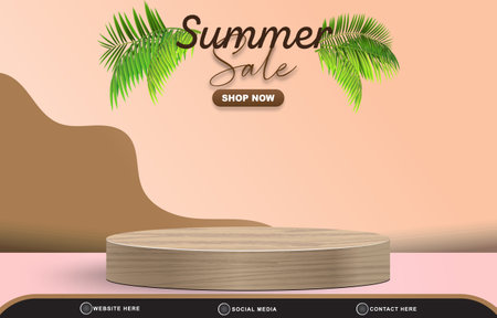 summer sale discount template banner for social media post with blank space 3d podium for product sale with abstract gradient brown background designのイラスト素材