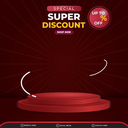 special super discount sale with square template banner blank space 3d podium for product sale with abstract gradient red background designのイラスト素材
