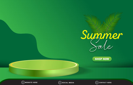 summer sale discount template banner for social media post with blank space 3d podium for product sale with abstract gradient green background designのイラスト素材