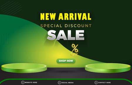 special discount new sale landscape social media post tempate banner with copy space 3d podium for food sale with abstract gradient green background designのイラスト素材