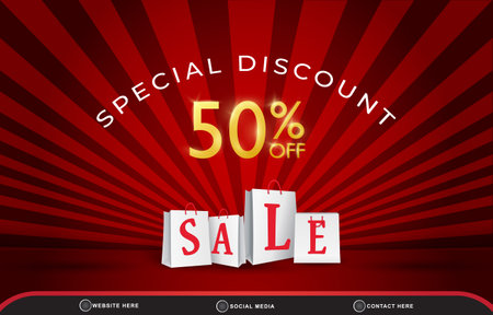 special discount sale template banner with copy space for product sale with abstract gradient red...