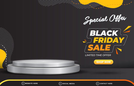 special offer black friday sale discount template banner with blank space 3d podium for product sale with abstract gradient black background designのイラスト素材