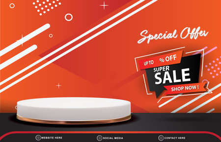 special offer super sale discount template banner with copy space 3d podium for product sale with abstract gradient orange background designのイラスト素材