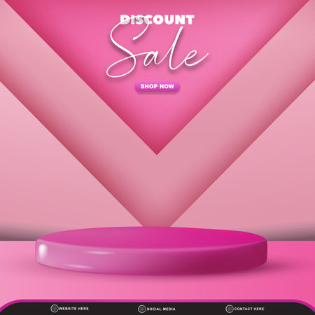 discount sale for social media post banner with blank space 3d podium for product sale with abstract gradient pink background designのイラスト素材