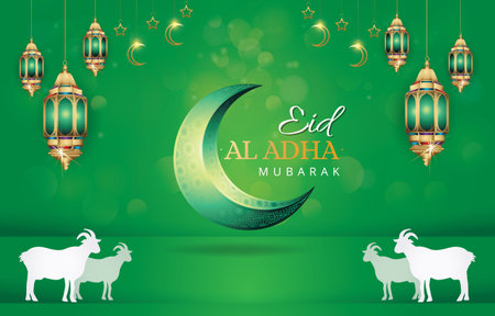 elegant eid al adha background with beautiful ornament and green colour designのイラスト素材