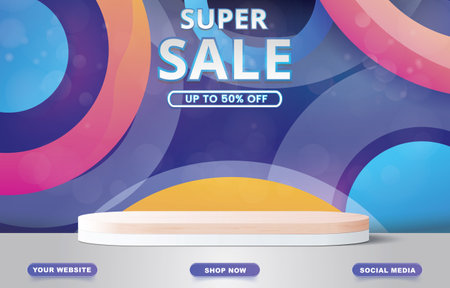 super sale banner with blank space podium for product sale with colorful background designのイラスト素材