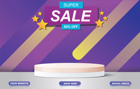 super sale banner with blank space podium for product sale with purple background designのイラスト素材