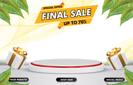 elegant final sale banner with blank space podium for product sale with abstract white background designのイラスト素材