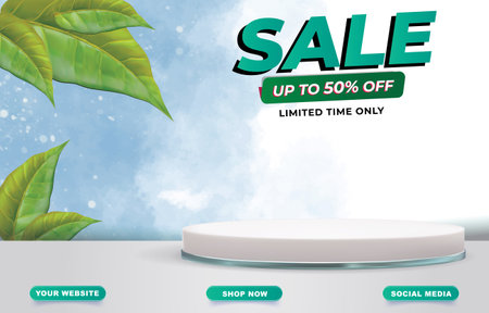 summer sale banner with blank space podium for product sale with white and blue background designのイラスト素材